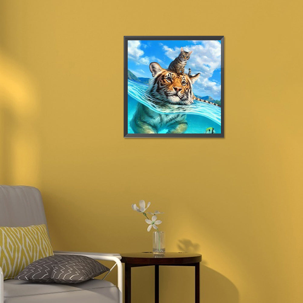 Swimming Tiger - Full Round Drill Diamond Painting 30*30CM