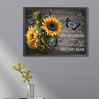 Sunflower Calligraphy And Painting - Full AB Square Drill Diamond Painting 40*30CM