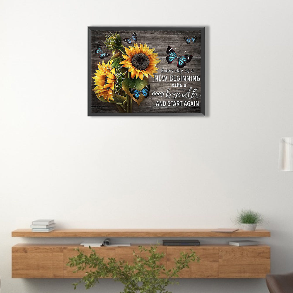 Sunflower Calligraphy And Painting - Full AB Square Drill Diamond Painting 40*30CM