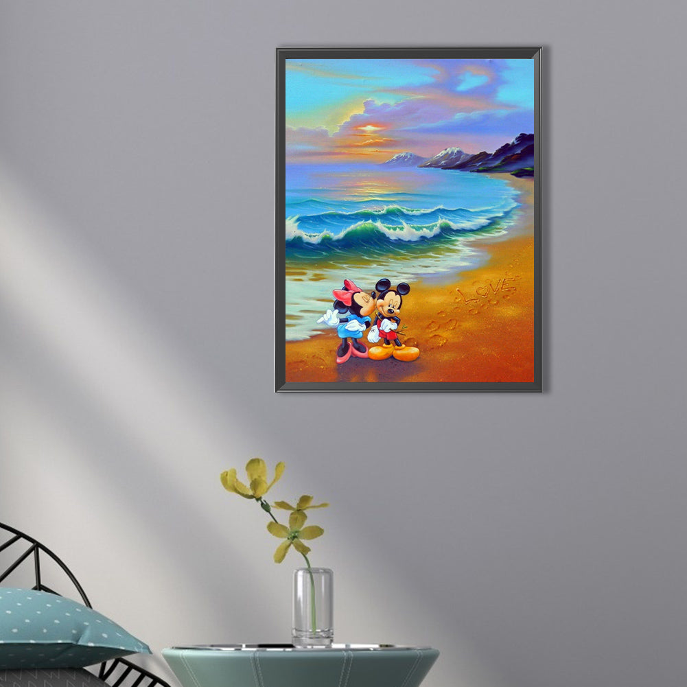 Mickey Mouse Playing By The Sea - Full AB Square Drill Diamond Painting 30*40CM