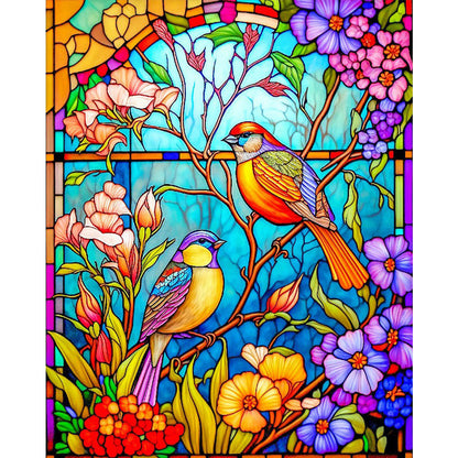 Glass Painting-Flowers And Birds - 14CT Stamped Cross Stitch 40*50CM