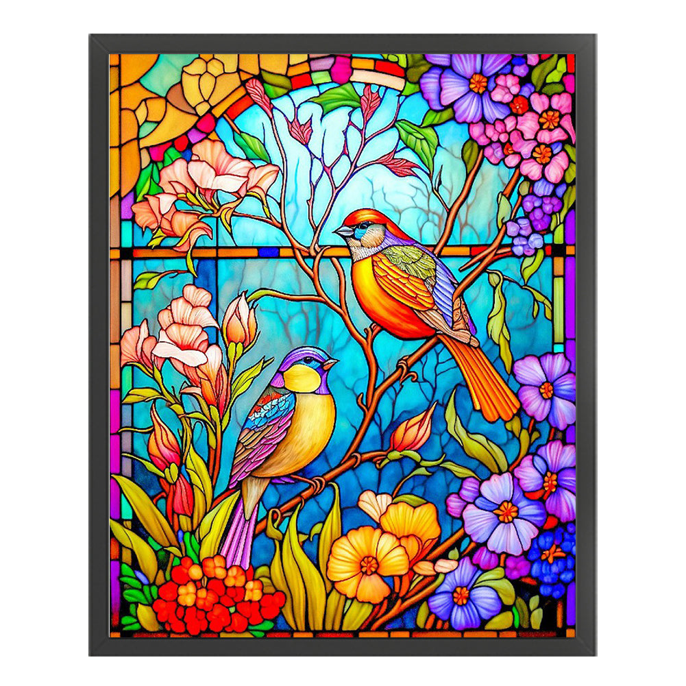 Glass Painting-Flowers And Birds - 14CT Stamped Cross Stitch 40*50CM