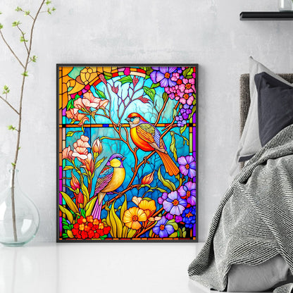 Glass Painting-Flowers And Birds - 14CT Stamped Cross Stitch 40*50CM