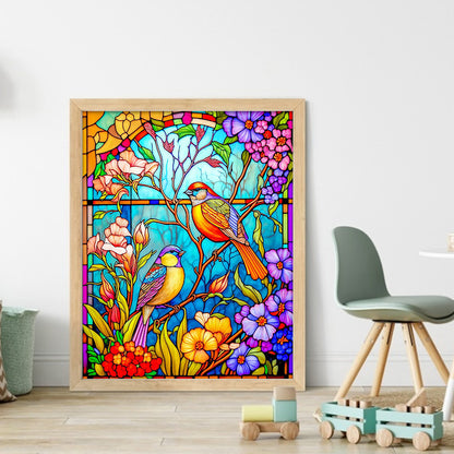 Glass Painting-Flowers And Birds - 14CT Stamped Cross Stitch 40*50CM