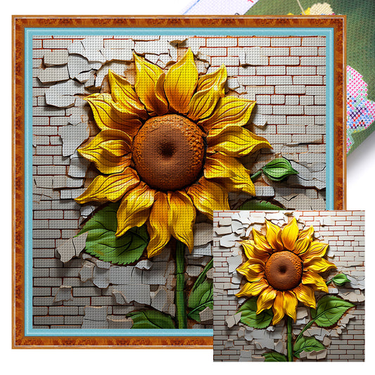 Flowers Growing In Cracks In Wall - 11CT Stamped Cross Stitch 40*40CM