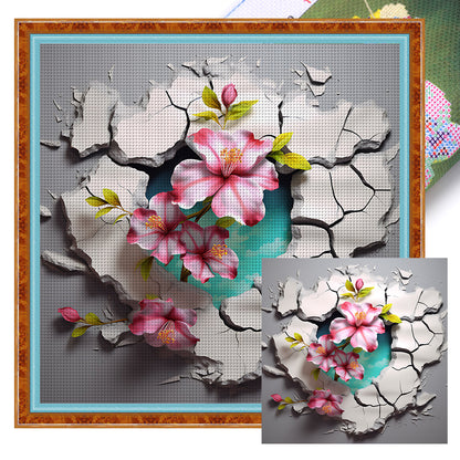 Flowers Growing In Cracks In Wall - 11CT Stamped Cross Stitch 40*40CM