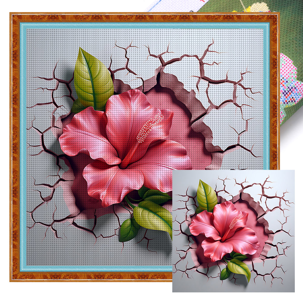 Flowers Growing In Cracks In Wall - 11CT Stamped Cross Stitch 40*40CM