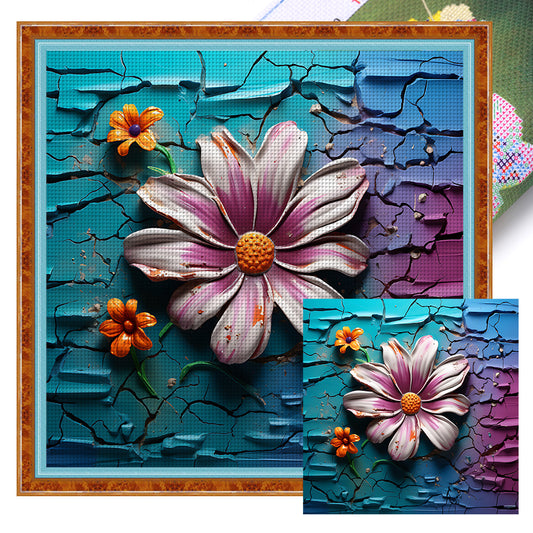 Flowers Growing In Cracks In Wall - 11CT Stamped Cross Stitch 40*40CM