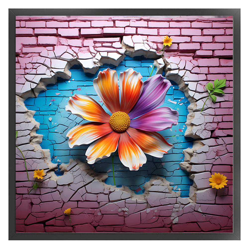 Flowers Growing In Cracks In Wall - 11CT Stamped Cross Stitch 40*40CM