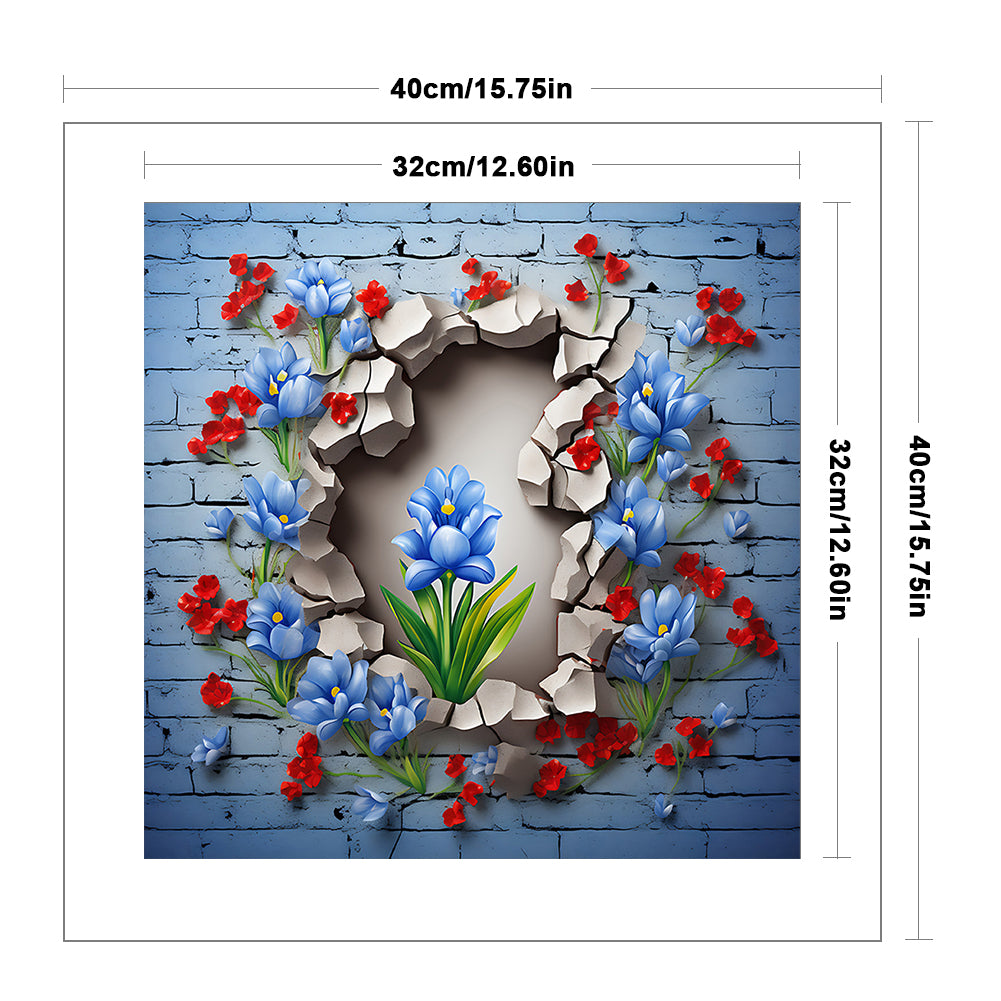 Flowers Growing In Cracks In Wall - 11CT Stamped Cross Stitch 40*40CM