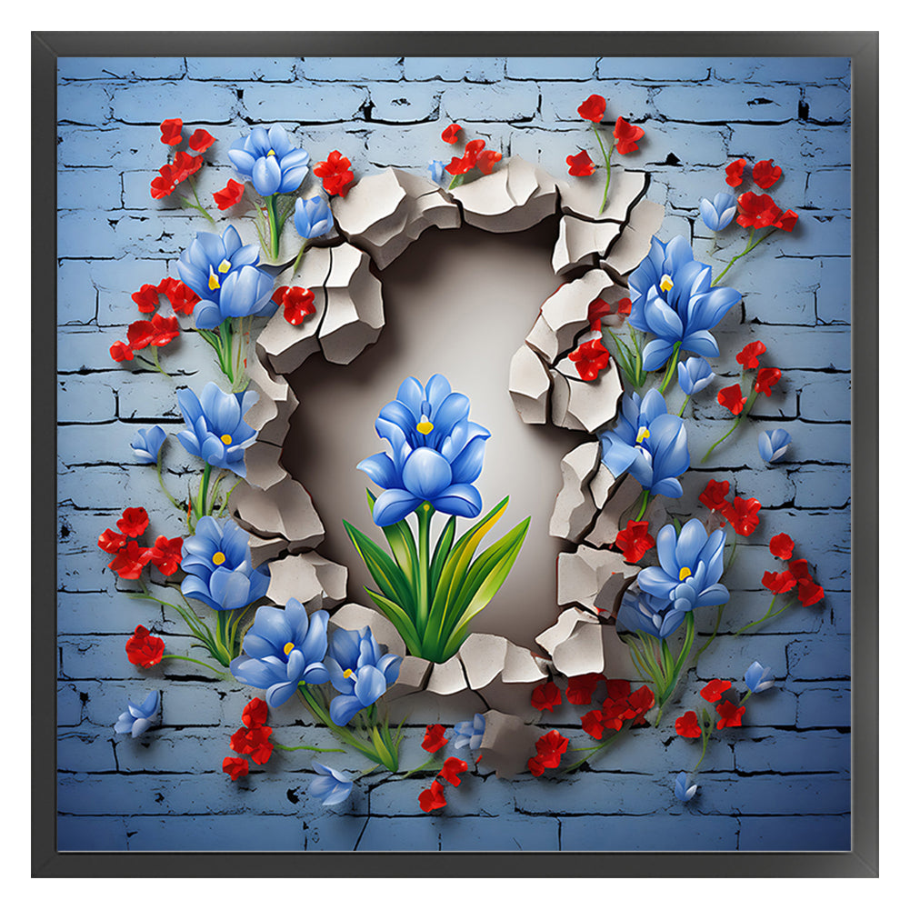 Flowers Growing In Cracks In Wall - 11CT Stamped Cross Stitch 40*40CM