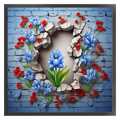 Flowers Growing In Cracks In Wall - 11CT Stamped Cross Stitch 40*40CM