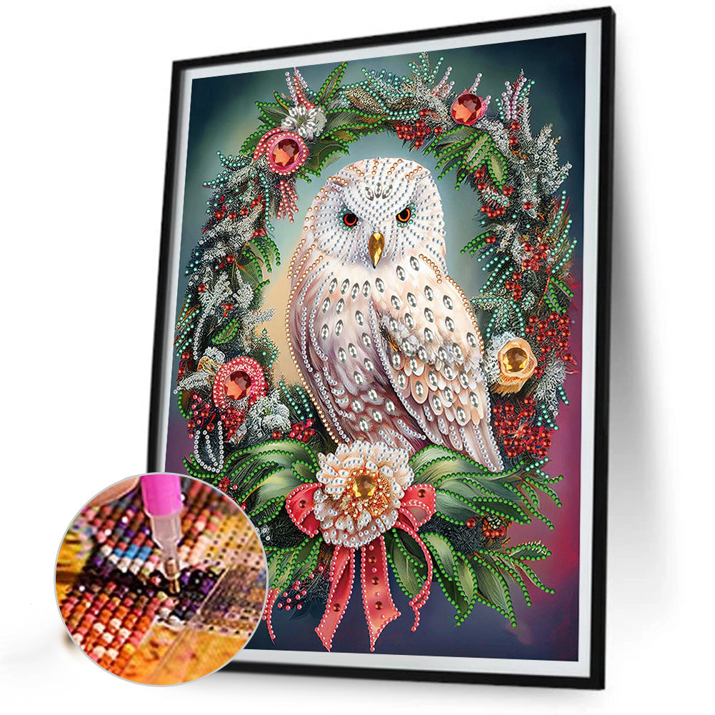 Christmas Owl Wreath - Special Shaped Drill Diamond Painting 30*40CM