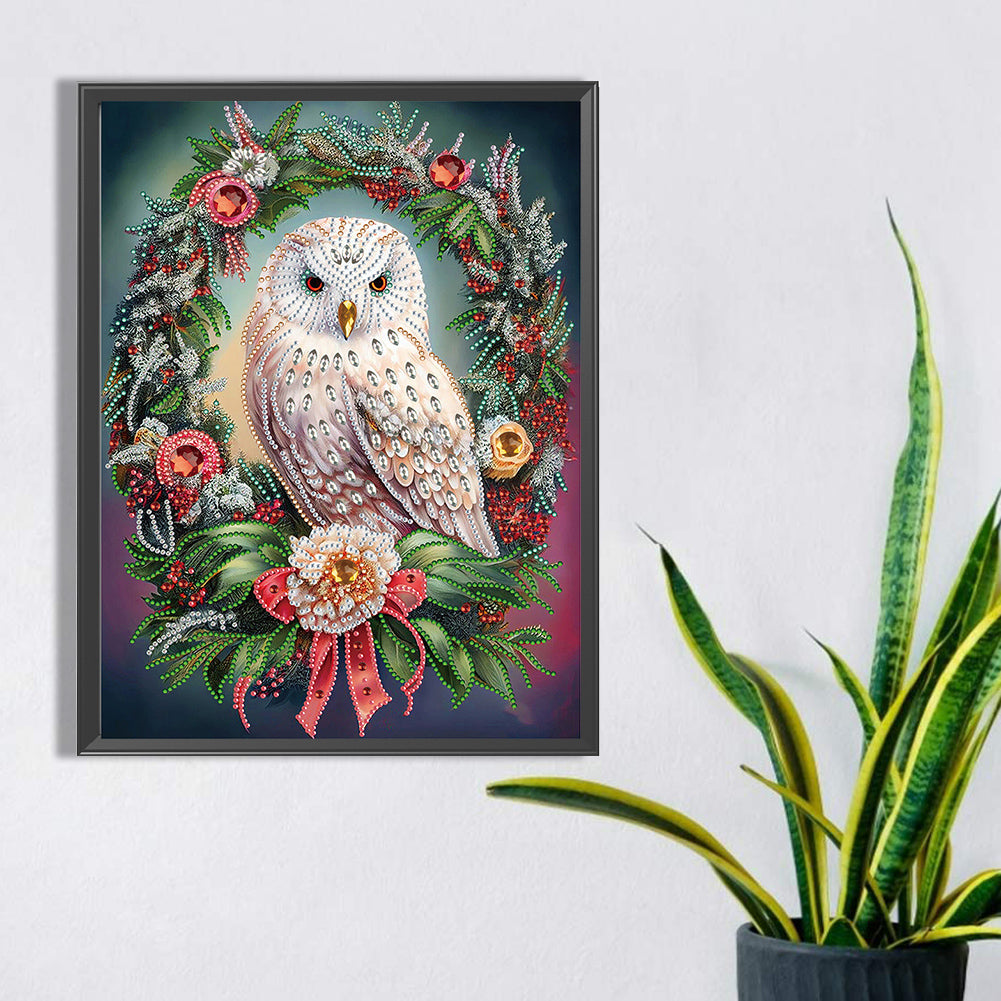 Christmas Owl Wreath - Special Shaped Drill Diamond Painting 30*40CM