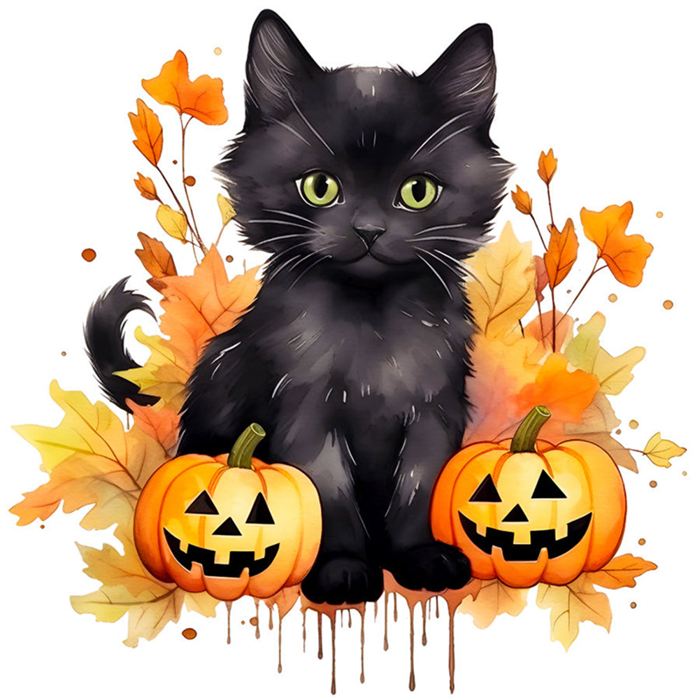 Halloween Pumpkin And Black Cat - 18CT Stamped Cross Stitch 25*25CM