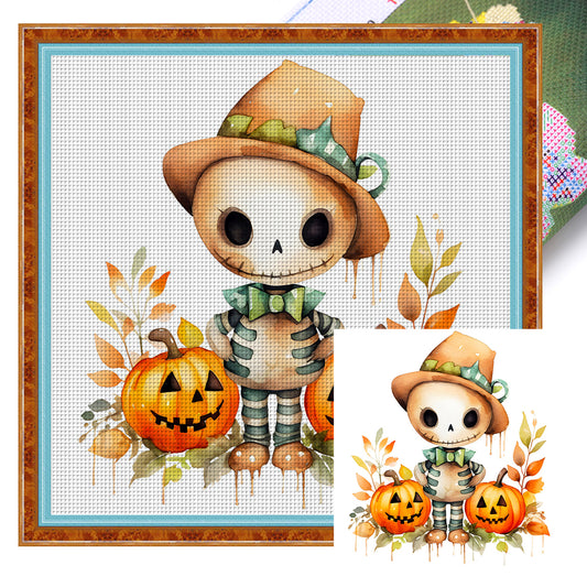 Halloween Pumpkins And Skeletons - 18CT Stamped Cross Stitch 25*25CM