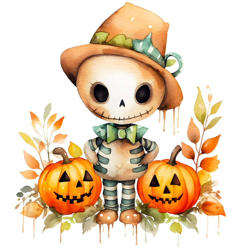 Halloween Pumpkins And Skeletons - 18CT Stamped Cross Stitch 25*25CM