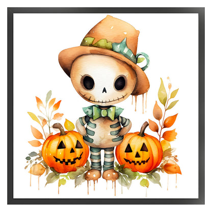 Halloween Pumpkins And Skeletons - 18CT Stamped Cross Stitch 25*25CM