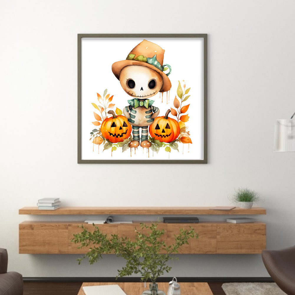 Halloween Pumpkins And Skeletons - 18CT Stamped Cross Stitch 25*25CM