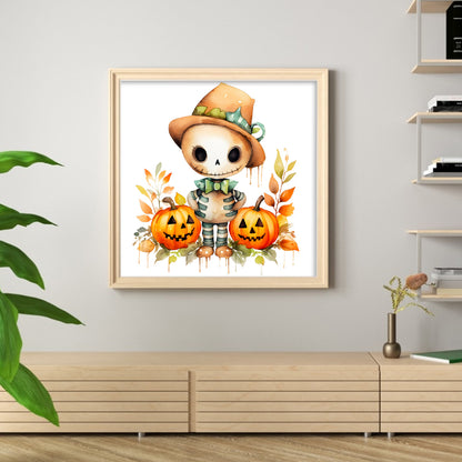 Halloween Pumpkins And Skeletons - 18CT Stamped Cross Stitch 25*25CM