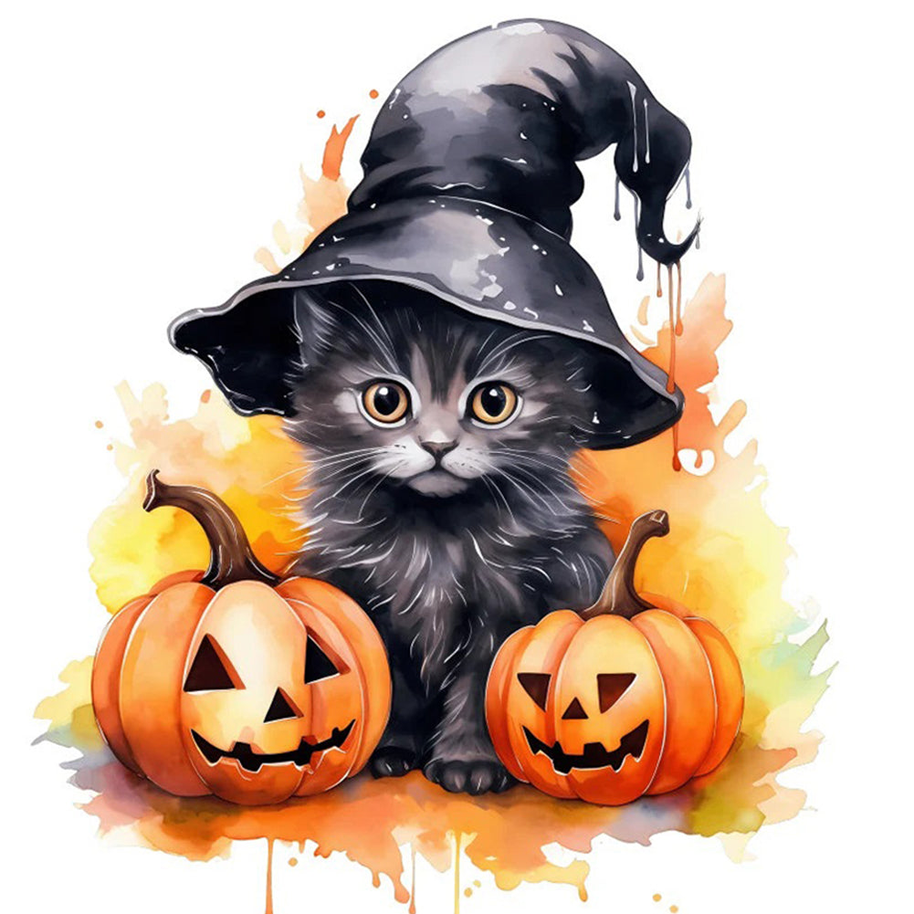 Halloween Pumpkin And Black Cat - 18CT Stamped Cross Stitch 25*25CM