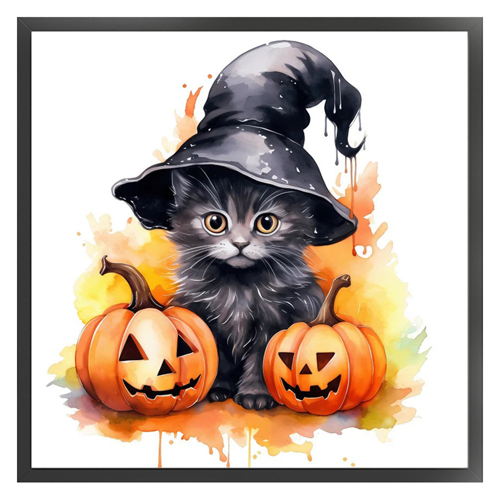 Halloween Pumpkin And Black Cat - 18CT Stamped Cross Stitch 25*25CM