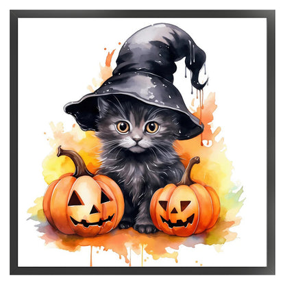 Halloween Pumpkin And Black Cat - 18CT Stamped Cross Stitch 25*25CM