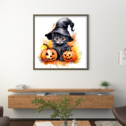 Halloween Pumpkin And Black Cat - 18CT Stamped Cross Stitch 25*25CM