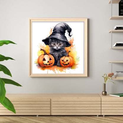 Halloween Pumpkin And Black Cat - 18CT Stamped Cross Stitch 25*25CM