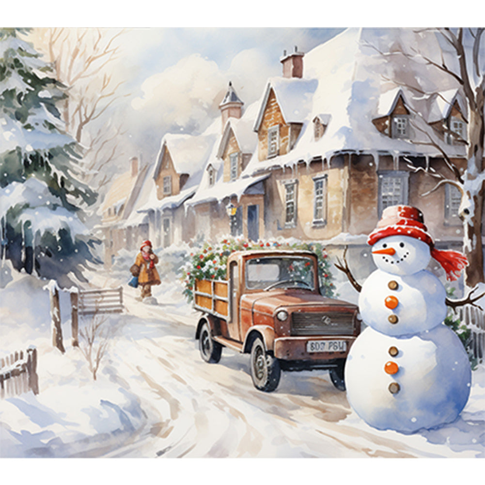 Winter Snowman - Full Round Drill Diamond Painting 45*40CM