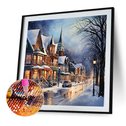 Winter Snow Street - Full Round Drill Diamond Painting 40*40CM