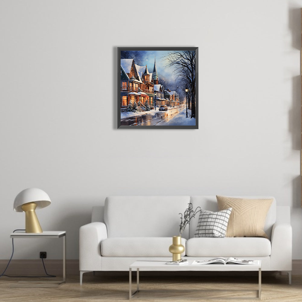 Winter Snow Street - Full Round Drill Diamond Painting 40*40CM