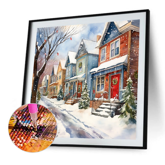 Winter Snow Street - Full Round Drill Diamond Painting 40*40CM