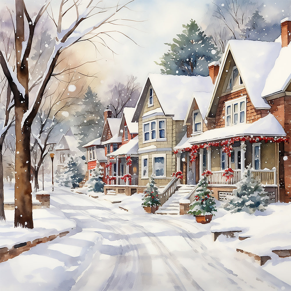 Winter Snow Street - Full Round Drill Diamond Painting 40*40CM