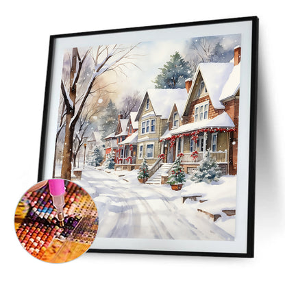 Winter Snow Street - Full Round Drill Diamond Painting 40*40CM