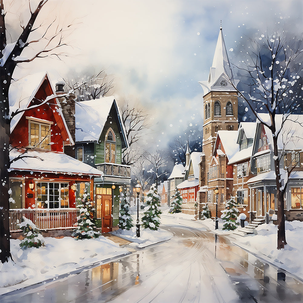 Winter Snow Street - Full Round Drill Diamond Painting 40*40CM