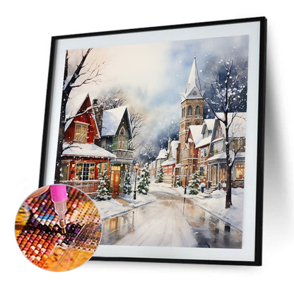 Winter Snow Street - Full Round Drill Diamond Painting 40*40CM