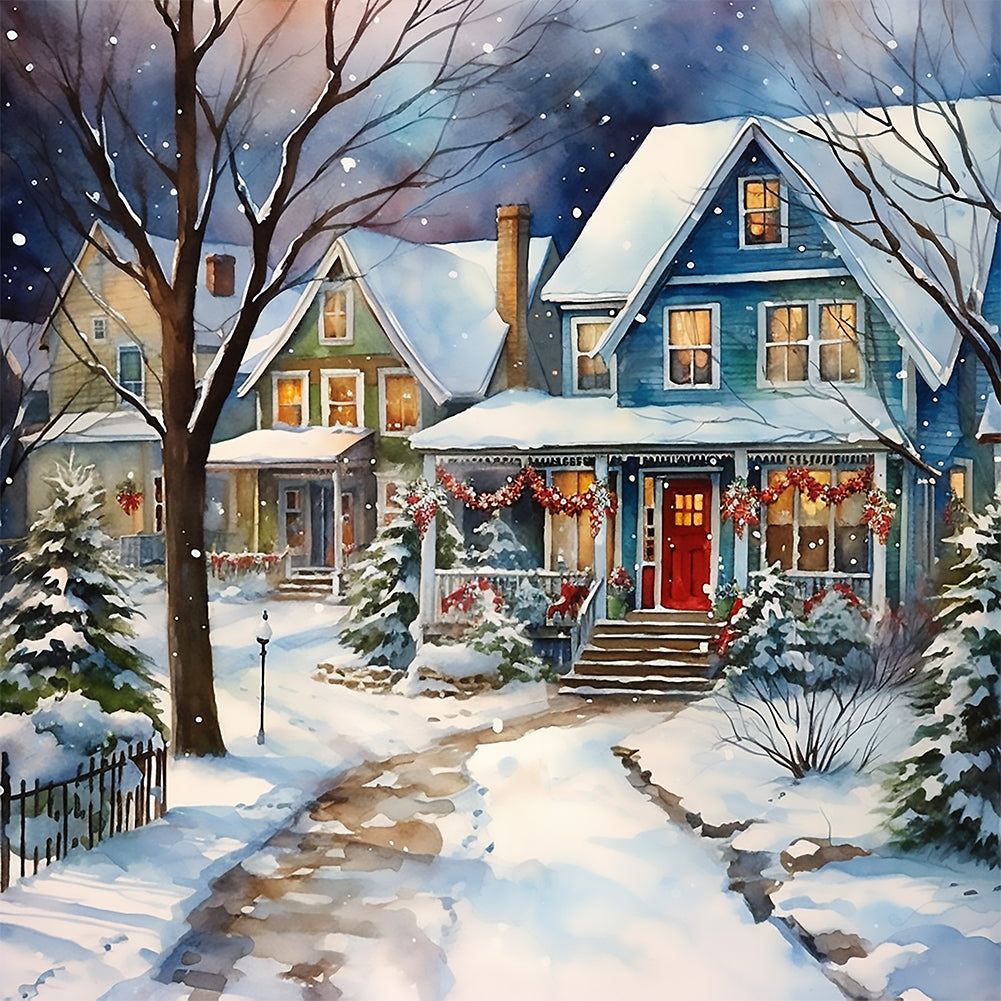 Winter Snow Street - Full Round Drill Diamond Painting 40*40CM