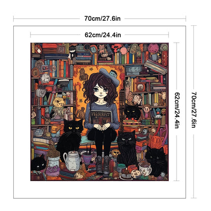 Girl And Black Cat - 11CT Stamped Cross Stitch 70*70CM