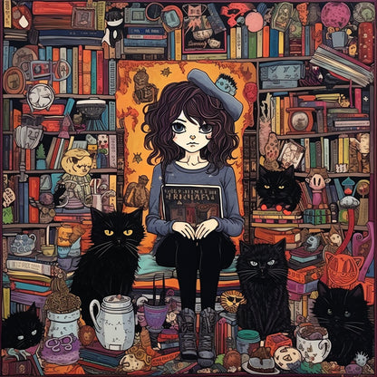 Girl And Black Cat - 11CT Stamped Cross Stitch 70*70CM