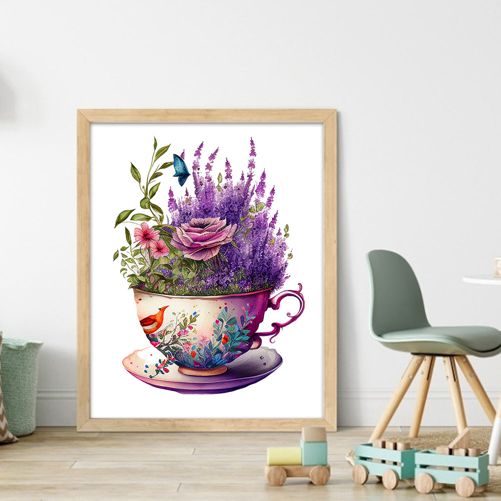 Tea Cup Flowers - 14CT Stamped Cross Stitch 40*50CM