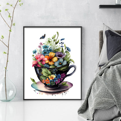 Tea Cup Flowers - 14CT Stamped Cross Stitch 40*50CM