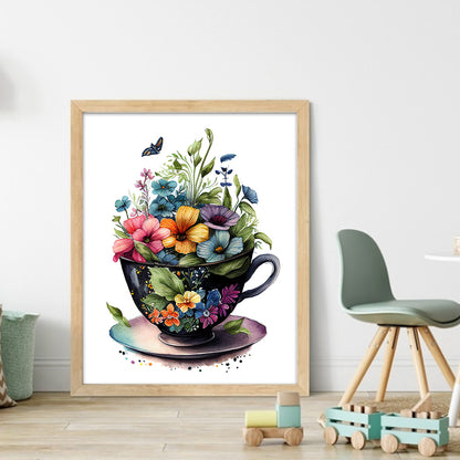 Tea Cup Flowers - 14CT Stamped Cross Stitch 40*50CM