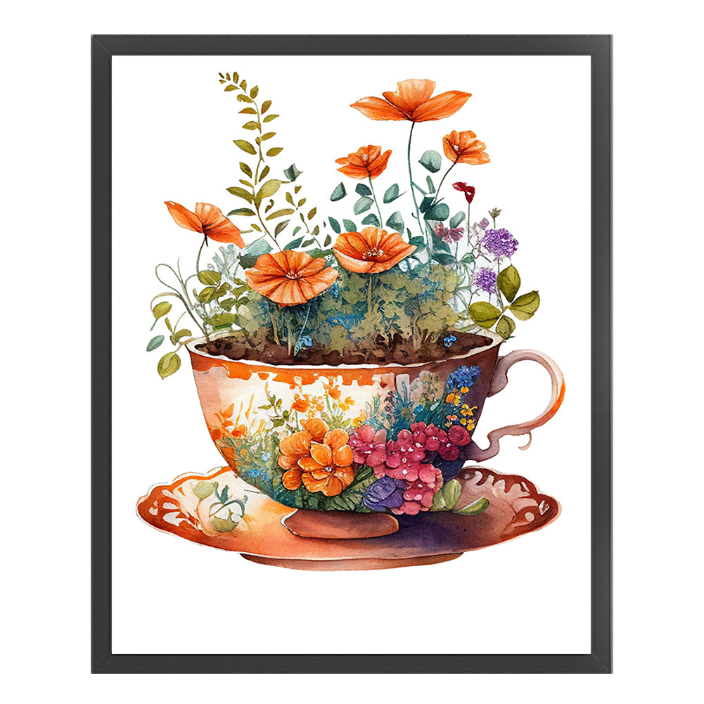 Tea Cup Flowers - 14CT Stamped Cross Stitch 40*50CM