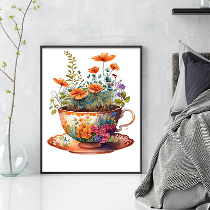 Tea Cup Flowers - 14CT Stamped Cross Stitch 40*50CM