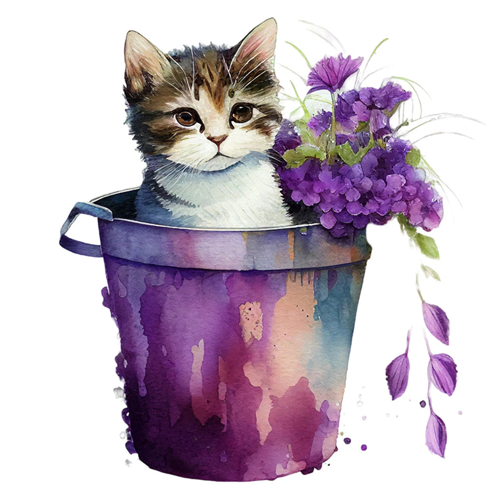 Tea Cup Flowers Cat - 11CT Stamped Cross Stitch 50*50CM