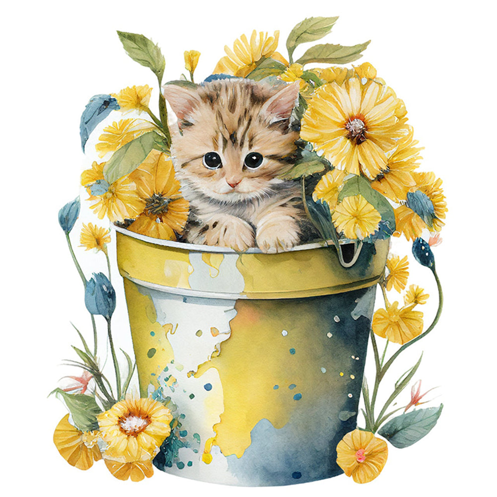 Tea Cup Flowers Cat - 11CT Stamped Cross Stitch 50*50CM