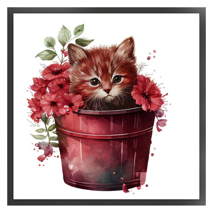 Tea Cup Flowers Cat - 11CT Stamped Cross Stitch 50*50CM