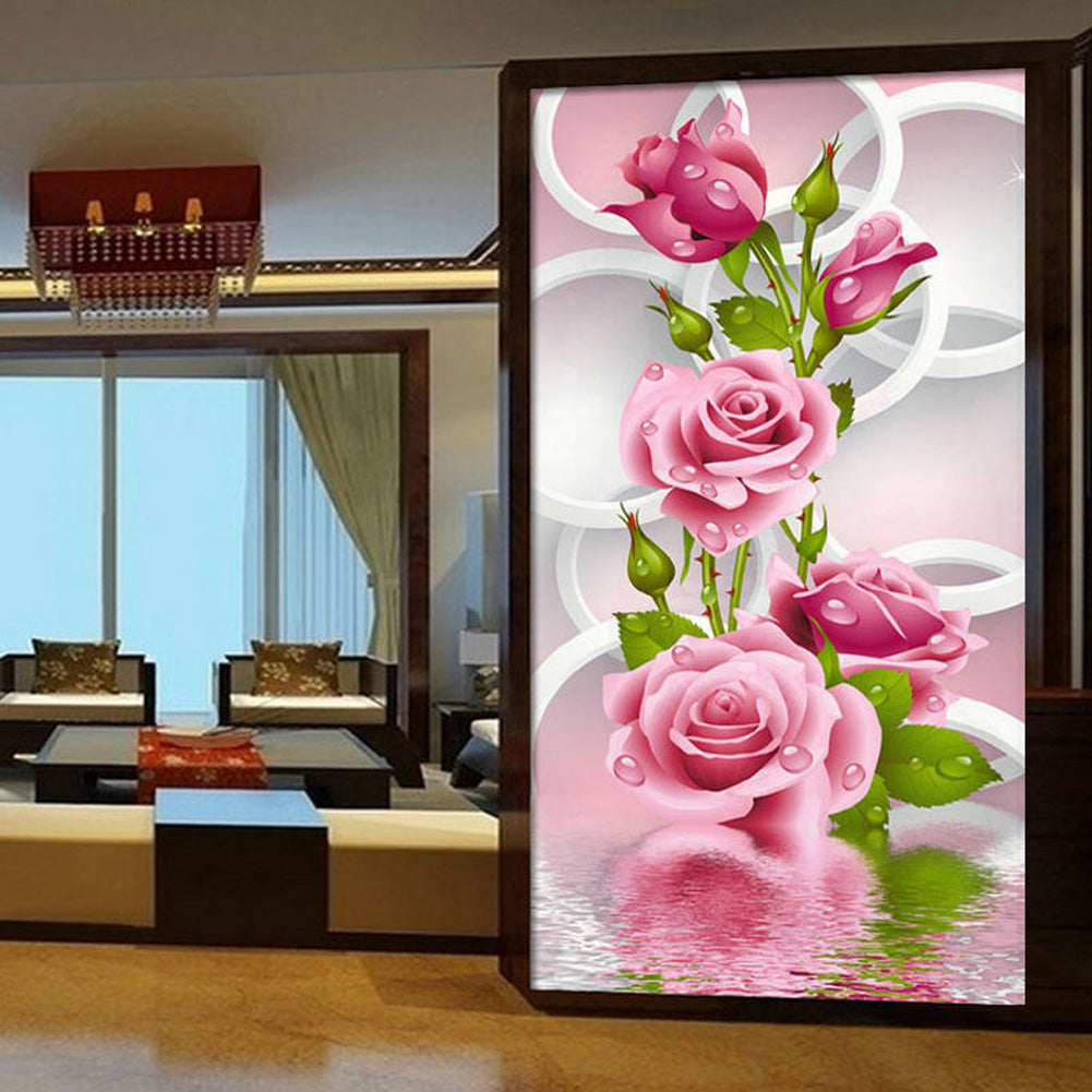 Rose Flower - Special Shaped Drill Diamond Painting 30*56CM