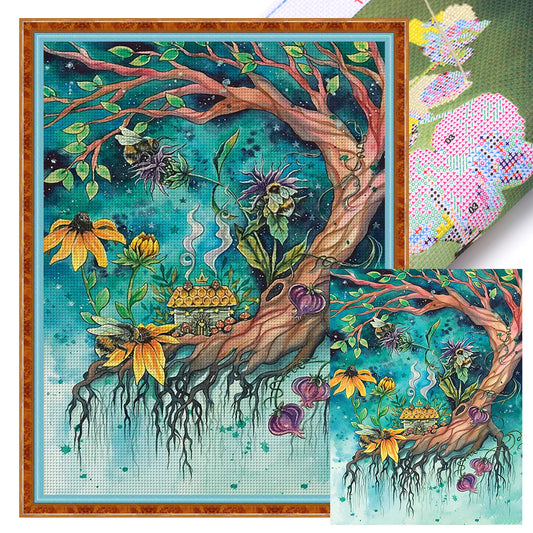 Tree House With Bees - 11CT Stamped Cross Stitch 50*65CM